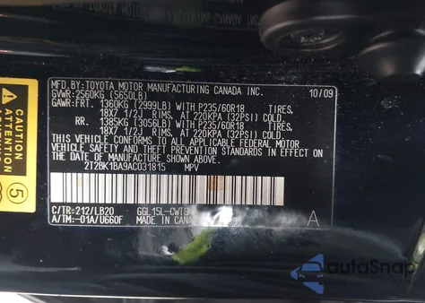 2010 Lexus Rx 350 z USA, uszkodzony, nr VIN 2T2BK1BA9AC031815